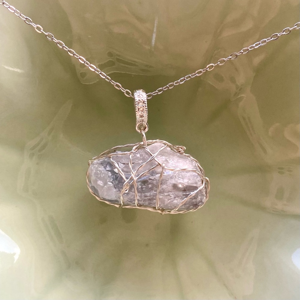 Blue celestite Silver Wire Wrapped Pendant P31